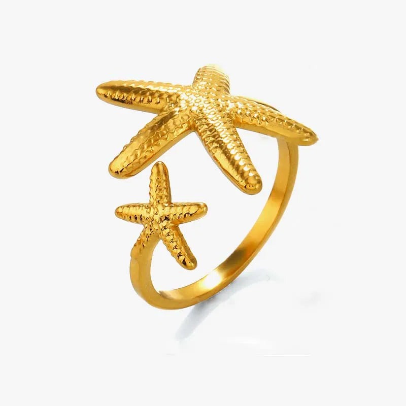 Blue Flow | Golden Starfish Open Ring ⭐ Ocean-Inspired Elegance