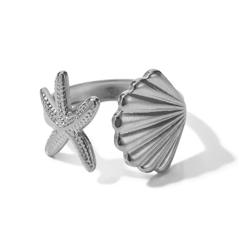 Blue Flow | Golden Starfish Open Ring ⭐ Ocean-Inspired Elegance