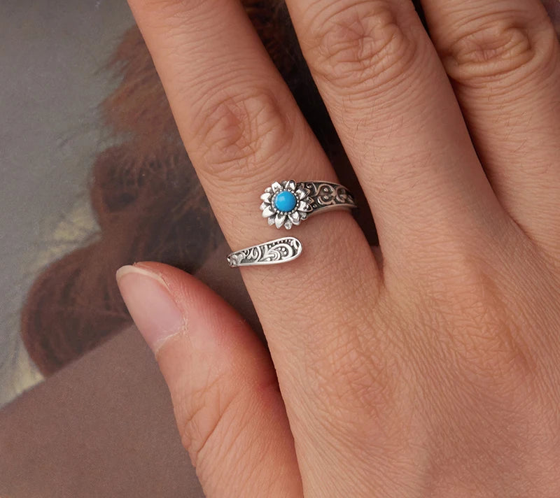Blue Flow | WOSTU Vintage Turquoise Sunflower Ring π»