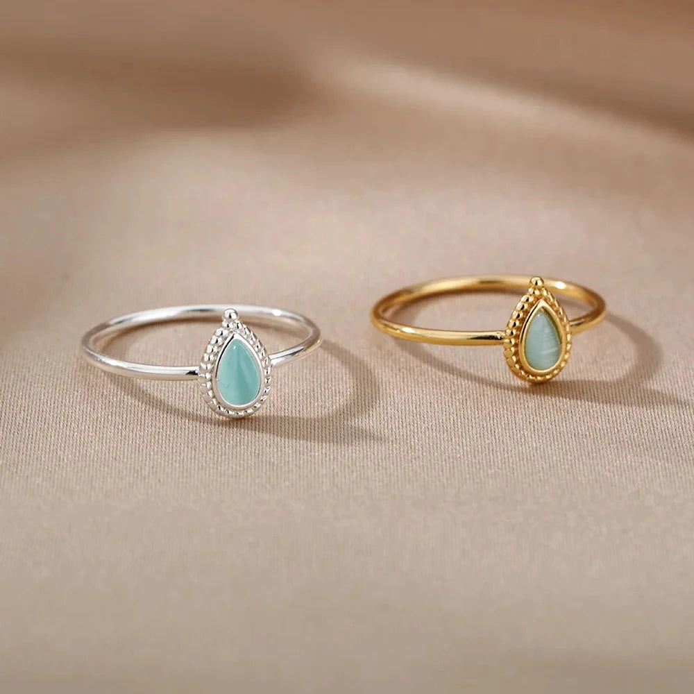 Blue Flow | Elegant Opal Water Drop Ring