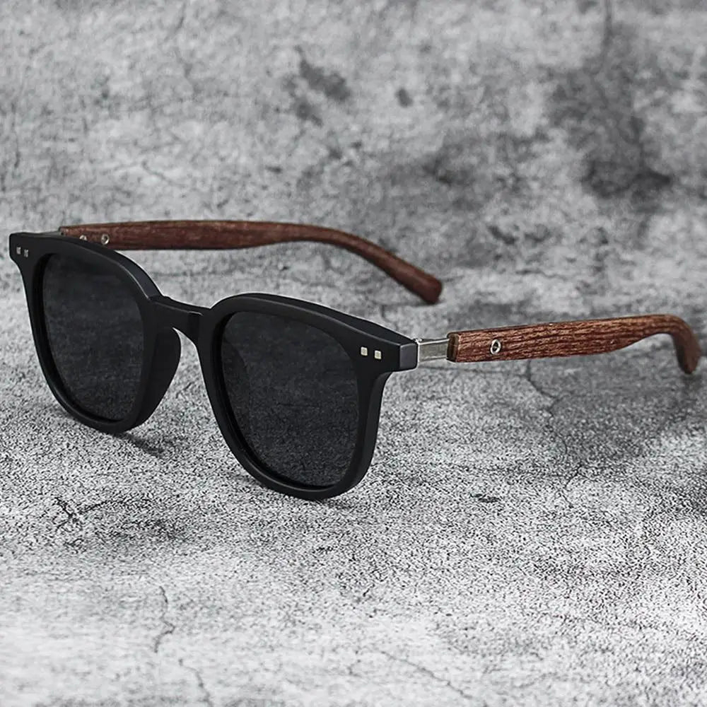 Blue Flow | Retro Wood Grain Square Sunglasses