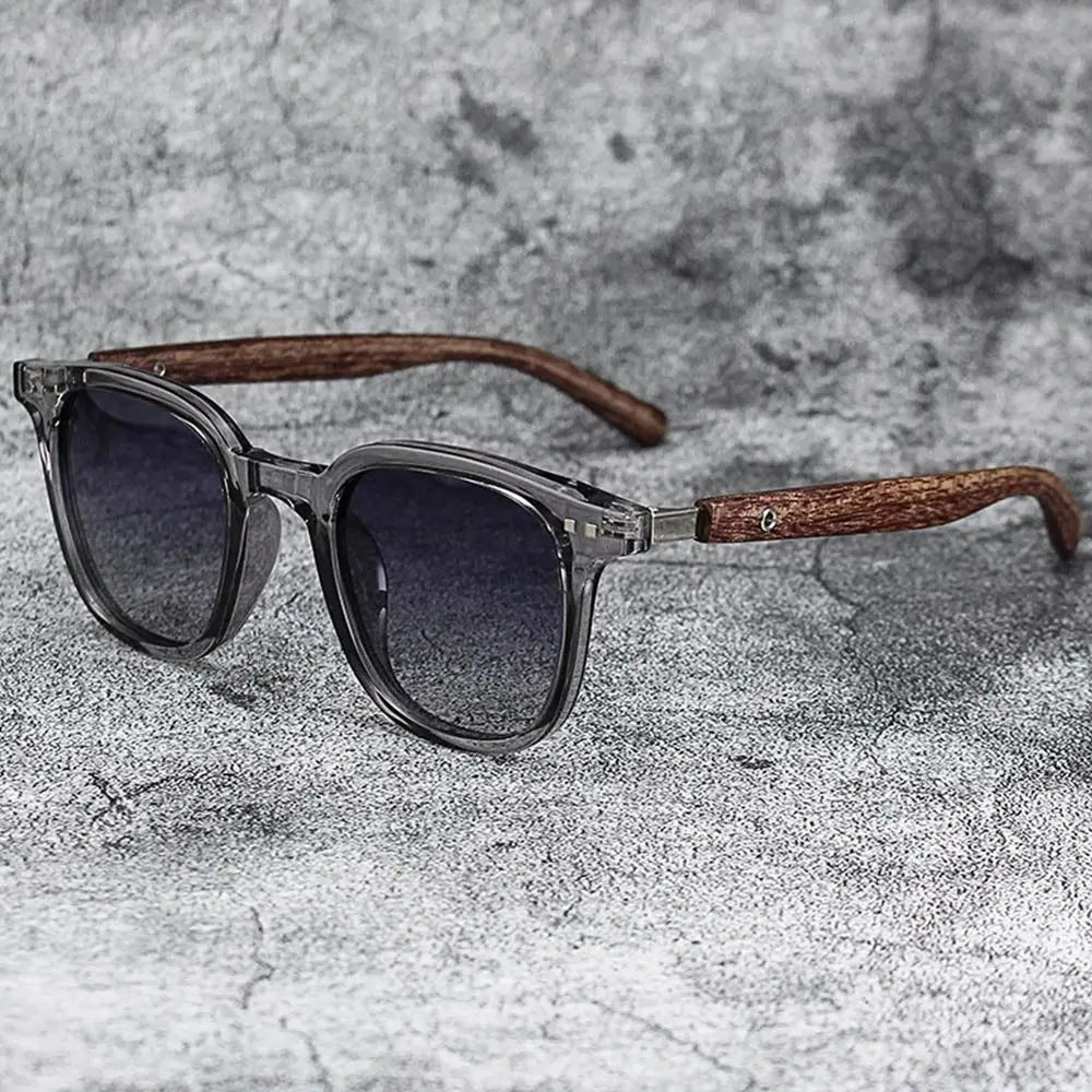 Blue Flow | Retro Wood Grain Square Sunglasses