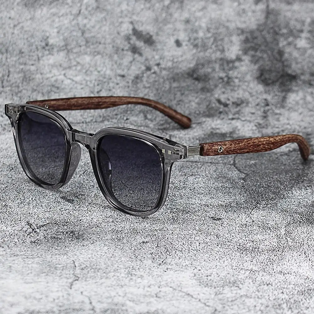 Blue Flow | Retro Wood Grain Square Sunglasses
