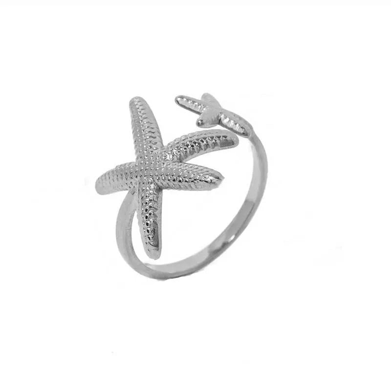 Blue Flow | Golden Starfish Open Ring ⭐ Ocean-Inspired Elegance
