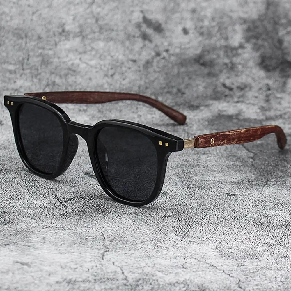 Blue Flow | Retro Wood Grain Square Sunglasses