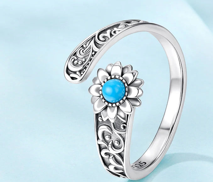 Blue Flow | WOSTU Vintage Turquoise Sunflower Ring π»