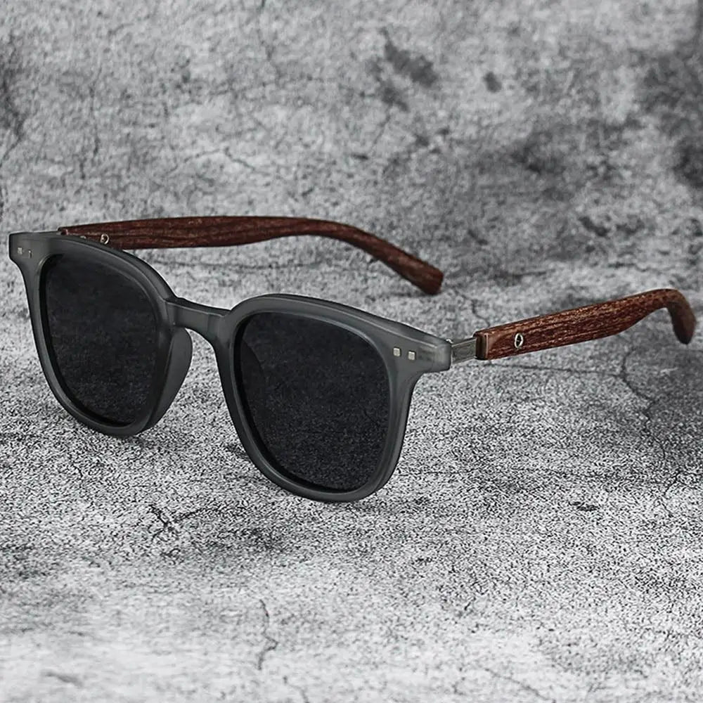 Blue Flow | Retro Wood Grain Square Sunglasses