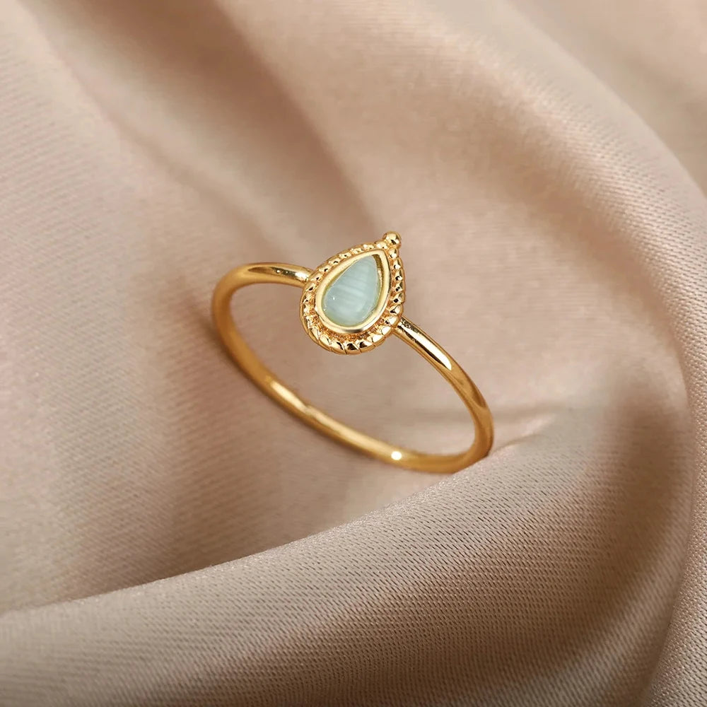 Blue Flow | Elegant Opal Water Drop Ring
