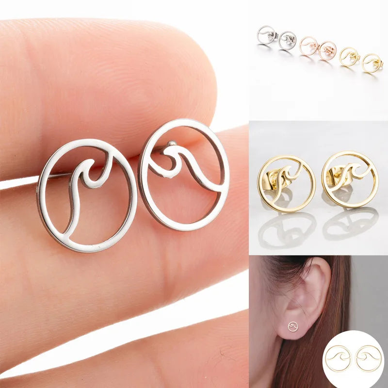 Blue Flow | Sea Wave Geometric Stud Earrings