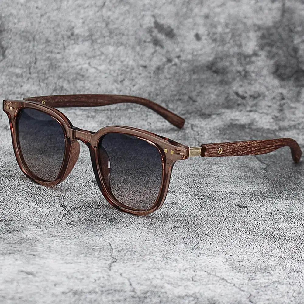 Blue Flow | Retro Wood Grain Square Sunglasses