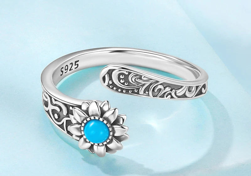 Blue Flow | WOSTU Vintage Turquoise Sunflower Ring π»