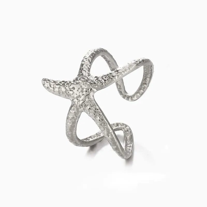Blue Flow | Golden Starfish Open Ring ⭐ Ocean-Inspired Elegance