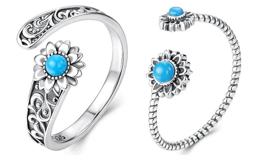 Blue Flow | WOSTU Vintage Turquoise Sunflower Ring 🌻